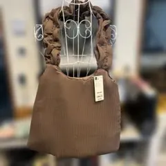 GU プリーツフリルトートバッグ　ブラウン