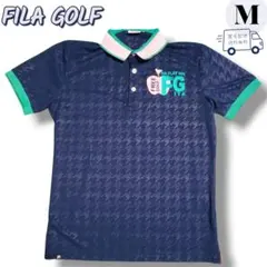 FILA GOLF ポロシャツ M 半袖 ゴルフウェア 千鳥柄 ネイビー