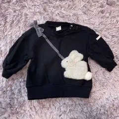 プティマイン　裏起毛　ウサギポシェットトレーナー　ブラック