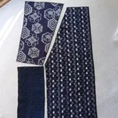 古布　藍染木綿絣、蚊絣 型染　3枚　Y08-9 -4