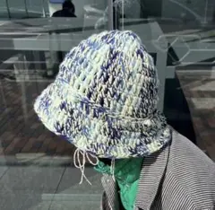 ハンドメイド 手編み クロシェ バケハ ブルー 青 ミックス ニット 帽子 ハンドメイド 手編み クロシェ バケハ ブルー 青 ミックス ニット 帽子