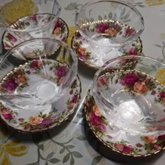 ロイヤルアルバートOld Country Roses皿＆ガラス鉢そうめん鉢 4個のサムネイル