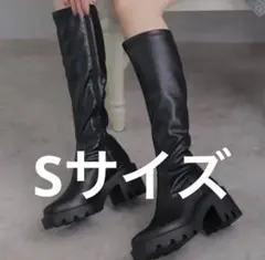 スクエアトゥ厚底ストレッチロングブーツ