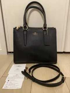 美品☆COACH ブラック ハンドバッグ ショルダーストラップ付き