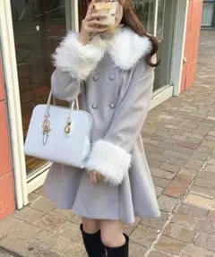 evelyn ビジューコート ファー付き ピンク 量産 evelyn ビジュー付きファーコート ピンク 量産型コート 量産コーデ