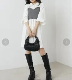 Chico 【2022AW】長袖ニットベアドッキングシャツミニワンピース