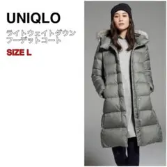 美品 UNIQLO ユニクロ ライトウェイトダウンフーデットコート グリーン L