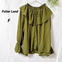 美品Futier Land【F】フリルカラー とろみブラウス カーキ 長袖