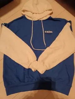 calm フード付きパーカー 青と白　フリーサイズ