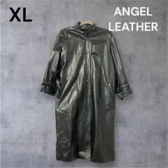 美品 ANGELLEATHER ブラック XL レザーコートロング丈 ノーカラー