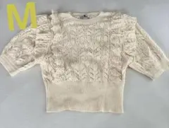 ZARA ザラ　アイボリー レース編みニット 半袖　M