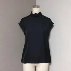 ラグナムーン ハイネック リボン フレンチスリーブ ブラウス ブラック