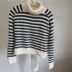 ZARA KNIT タートルネックセーター 白/黒ストライプ