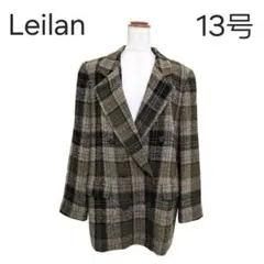 レリアン　テーラードジャケット　13号　ブラウン系　格子柄　毛混
