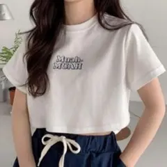 muahmuah フラワークロップド丈半袖Tシャツ