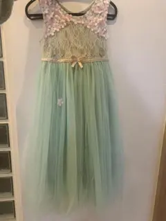 ミントグリーン チュールドレス 花飾り付き