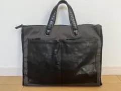 男女兼用ビジネスバッグ ナイロン・本革レザーコンビ 底鋲付き グレー/ブラック