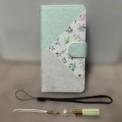 iPhone 14 Pro ケース グリーン　手帳型　花柄
