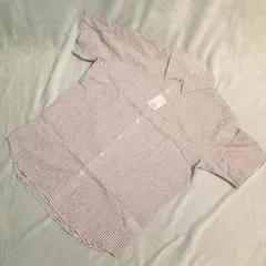 半袖ストライプシャツ　LLサイズ　グレー　ボタンシャツ