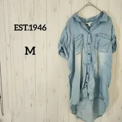EST.1946【M】デニム風シャツワンピース　ライトブルー　カジュアル