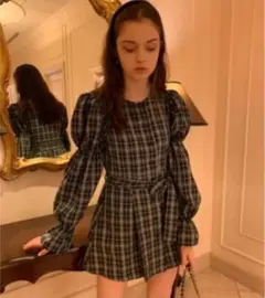 epine チェックワンピース パフスリーブ ミニ 美品