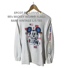 90s Disney WDW エプコット ミッキー国旗 ロンT 白 M USAのサムネイル