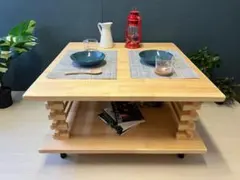 送料無料】 ローテーブル 和風 木組格子形 90cm パイン ウォルナット