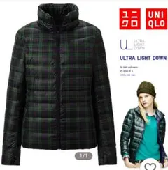 UNIQLO　ユニクロ　ウルトラライトダウン　チェック　緑黒　М