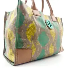 TORY BURCH　トートバッグ　キャンバス　レザー　総柄　A4収納可