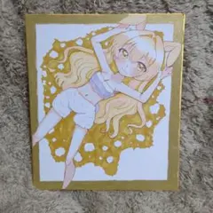 オリジナルイラスト手描きイラスト色紙ふわふわうさぎな女の子アナログ