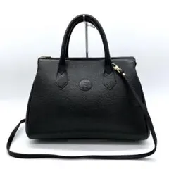 【FENDI】2wayバッグ　ハンドバッグ　ゴールド金具　レザー　ブラック　無地
