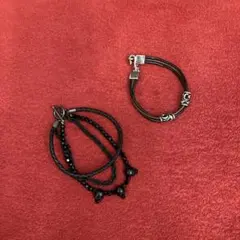 ★ブラック レザー ビーズ ブレスレット　２個　まとめ売り