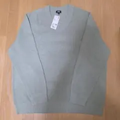 【新品】ユニクロ ワッフルVネックセーター グリーン 3XL