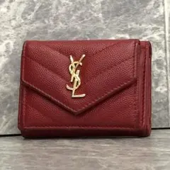 YSL サンローラン ２つ折り財布 Vステッチ カサンドラ キャビアスキン 赤 YSL サンローラン 2つ折り財布 Vステッチ カサンドラ キャビア
