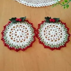 ❋クリスマスのレース編みコースターＣ　２枚セット❋
