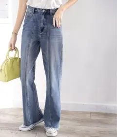 classicalelf 最旬美脚デニム　裾フリンジセミフレアデニム