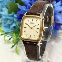 【希少】 SEIKO スクエア　アナログ腕時計 ゴールド/ブラウン 稼働品