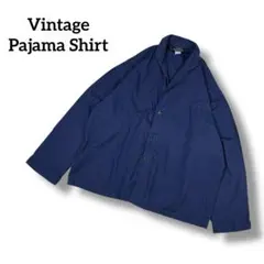 ユーロ古着　ヴィンテージパジャマシャツ　ネイビー　オープンカラー　開襟　L～XL