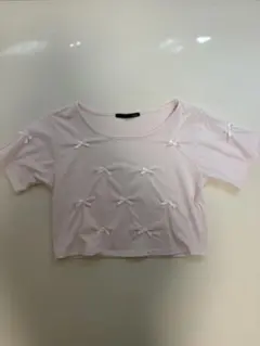 Heather リボン装飾 クロップドTシャツ ピンクのサムネイル
