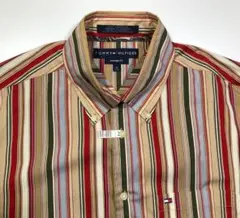 トミーヒルフィガー　長袖シャツ　ストライプ　マルチカラー　ペイズリー　ロゴ刺繍