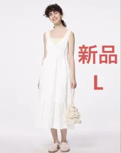 GU テクスチャーキャミソールワンピース　ロングワンピース　オフ ホワイト　L