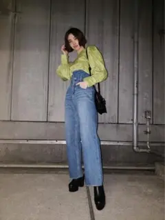 【極美脚】EMODA ホールドハイウエストストレートジーンズ インディゴ M