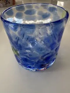 琉球ガラス ぐい呑み 青色 手作り 吹きガラス　未使用