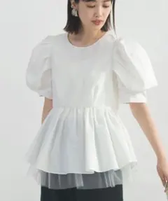 ピッチンペルラ　パフスリーブブラウス　ホワイト