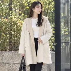 상태매우좋음 ZARA スエード調 フード付き ロングコート ベージュ レディース M