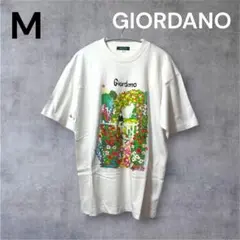 新品未使用 GIORDANO ホワイト M プリント Tシャツ 花柄 絵画風 猫のサムネイル