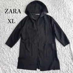 ZARA ザラ　ブラック　フード付　オープンフロント　コート　XL