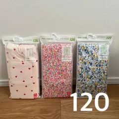 120 ユニクロ レギンス10分丈3点セット レギュラーフィット ハート 花柄