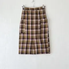 【earth/アース】 ミモレ丈タイトスカート 前ポケットチェックナロースカート