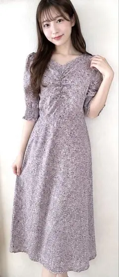 花柄 半袖ロングワンピース
